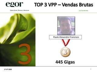 TOP 3 VPP – Vendas BrutasOUTSOURCING3Paulo Alexandre Francisco445 Gigas427-07-2009