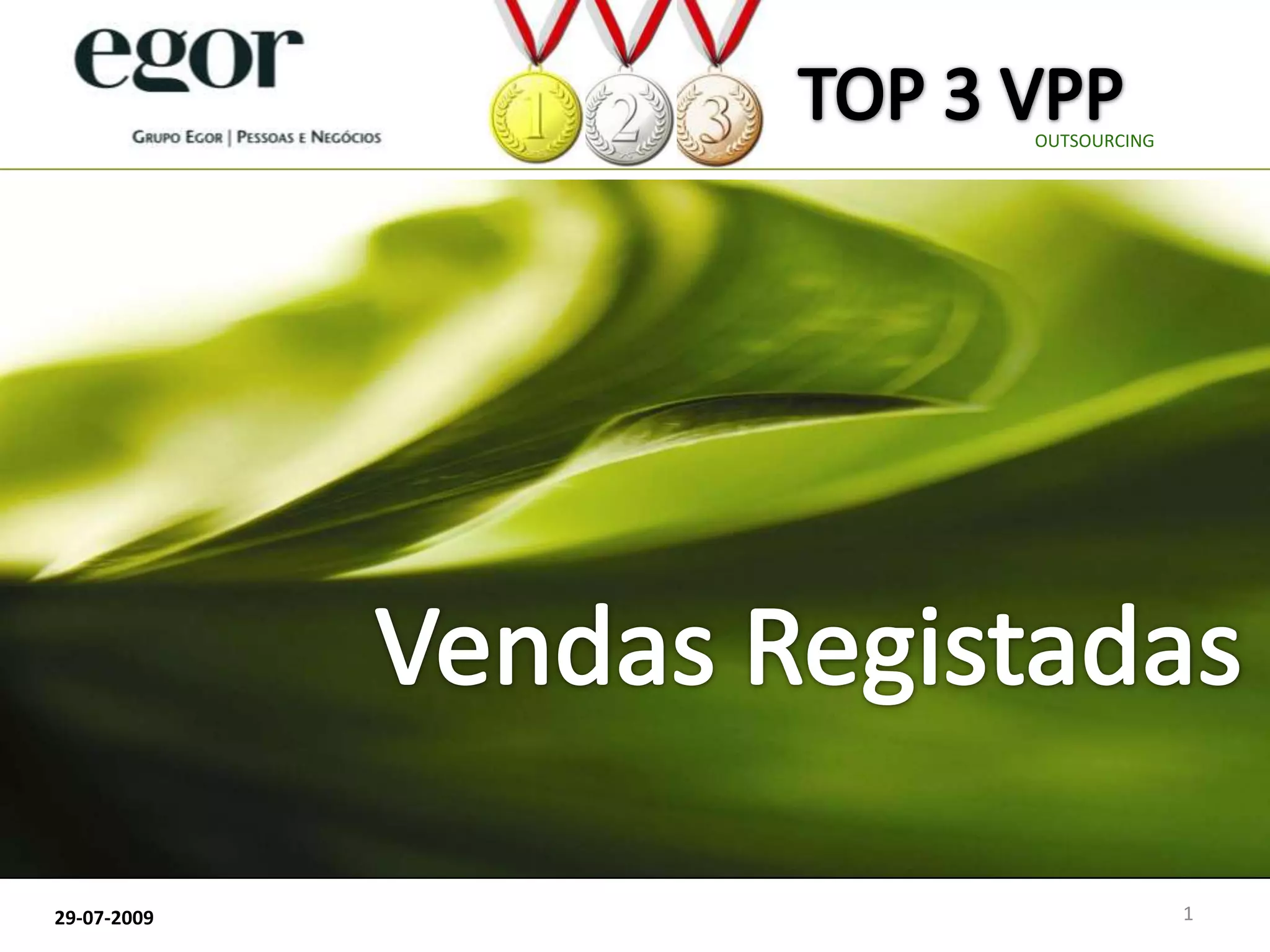 TOP 3 VPP OUTSOURCINGVendas Registadas129-07-2009
