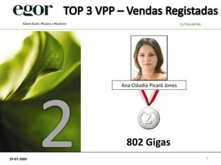 TOP 3 VPP – Vendas RegistadasOUTSOURCING2Ana Cláudia Picaró Jones802 Gigas329-07-2009