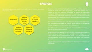 Tarifa Média
Potência
Outorgada
Energia
Eólica
Potência
Outorgada
Energia UFV
Potência
Outorgada
Biomassa
Sistema de
iluminação
inteligente
Os indicadores pensados para o Eixo de Energia no Ranking Connected
Smart Cities, são:
ENERGIA
107
Desde a edição 2019 do Ranking Connected Smart Cities não há um
recorte do estudo para o Eixo de Energia. A edição 2021, mesmo com a
adição de um novo indicador: existência de sistema de iluminação
inteligente (ENE), optou-se por não gerar um recorte deste eixo, pois mais
da metade dos indicadores idealizados para o eixo de Energia estão
concentrados na produção de Energia por meios diversificados (Eólica,
Fotovoltaica e Biomassa).
Novamente relembramos que a ISO 37122 traz dez indicadores baseados
em normas técnicas do eixo de Energia, sendo possível que em edições
futuras seja possível voltar a realizar recorte deste eixo.
Dos 10 indicadores presentes na ISO, pelo menos três deles encontram-se
em estudo para desenvolvimento.
Importante salientar que com o intuito de gerar novos indicadores, a Urban
Systems por meio da plataforma Connected Smart Cities irá promover em
2022 rodadas de discussão temáticas, sendo o Eixo de Energia foco de
discussão para se pensar novos indicadores. Quer saber mais sobre este
projeto?
Acesse aqui e inscreva-se para receber mais informações e participar das
discussões.
RANKING CONNECTED SMART CITIES | EDIÇÃO 2021
 