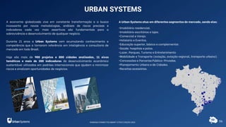 06
A economia globalizada vive em constante transformação e a busca
incessante por novas metodologias, análises de riscos precisas e
indicadores cada vez mais assertivos são fundamentais para a
sobrevivência e desenvolvimento de qualquer negócio.
Durante 21 anos a Urban Systems vem acumulando conhecimento e
competência que a tornaram referência em inteligência e consultoria de
mercado em todo Brasil.
Hoje são mais de 900 projetos e 800 cidades analisadas, 11 eixos
temáticos e mais de 300 indicadores de desenvolvimento econômico
sustentável utilizados em padrões internacionais que ajudam a minimizar
riscos e sinalizam oportunidades de negócios.
URBAN SYSTEMS
A Urban Systems atua em diferentes segmentos do mercado, sendo eles:
•Imobiliário residencial.
•Imobiliário escritórios e lajes.
•Comercial e Varejo.
•Hotelaria e Eventos.
•Educação superior, básica e complementar.
•Saúde: hospitais e polos.
•Lazer, Parques, Turismo e Entretenimento
•Mobilidade e Transporte (aviação, aviação regional, transporte urbano).
•Concessões e Parcerias Público-Privadas.
•Planejamento Urbano e de Cidades.
•Receitas acessórias.
RANKING CONNECTED SMART CITIES | EDIÇÃO 2021
 