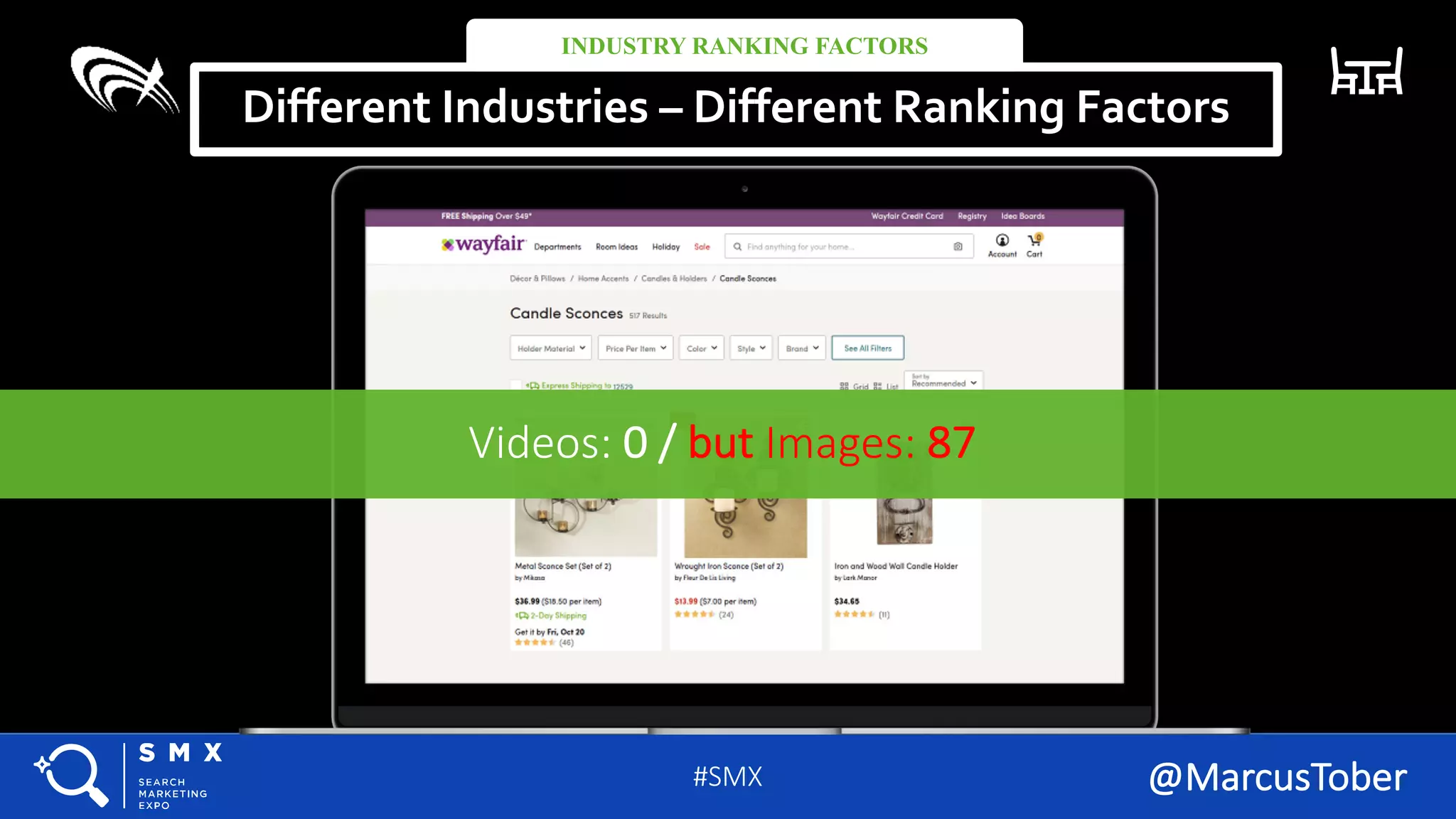 #SMX #11A @MarcusTober#SMX
Videos:	0	/	but Images:	87
#SMX @MarcusTober
Different Industries – Different Ranking Factors
INDUSTRY RANKING FACTORS
 