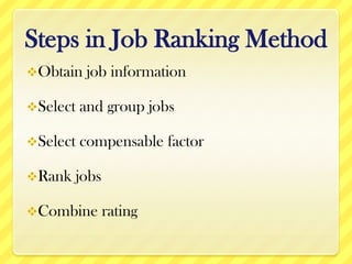 Ranked jobs are classified into groups, and jobs under particular groups may receive the same salary or salary range