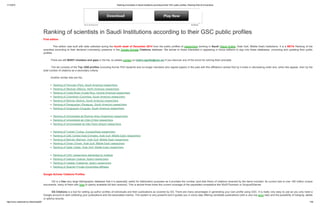 1/11/2015 Ranking of scientists in Saudi Institutions according to their GSC public profiles | Ranking Web of Universities
http://www.webometrics.info/en/node/81 1/30
Ads by ViewPassword Ad Options
Ranking of scientists in Saudi Institutions according to their GSC public profiles
First edition
          This edition was built with data collected during the fourth week of December 2014 from the public profiles of researchers working in Saudi (Saudi Arabia, Arab Gulf, Middle East) institutions. It is a BETA Ranking of the
scientists according to their declared (voluntarily) presence in the Google Scholar Citations database. We advise to those interested in appearing in future editions to sign into these databases, correcting and updating their public
profiles.
          There are still MANY mistakes and gaps in the list, so please contact us (isidro.aguillo@csic.es) if you discover any of the errors for solving them promptly.
          The list consists of the Top 1000 profiles (including former PhD students and no­longer members who signed papers in the past with this affiliation) ranked first by h­index in decreasing order and, when ties appear, then by the
total number of citations as a secondary criteria.
          Another similar lists are the..
Ranking of Peruvian (Perú, South America) researchers
Ranking of Mexican (México, North America) researchers
Ranking of Costa Rican (Costa Rica, Central America) researchers
Ranking of Colombian (Colombia, South America) researchers
Ranking of Bolivian (Bolivia, South America) researchers
Ranking of Paraguayan (Paraguay, South America) researchers
Ranking of Uruguayan (Uruguay, South America) researchers
Ranking of Universidad de Buenos Aires (Argentina) researchers
Ranking of Universidad de Chile (Chile) researchers
Ranking of Universidade de São Paulo (Brazil) researchers
Ranking of Turkish (Turkey, Europe/Asia) researchers
Ranking of UAE (United Arab Emirates, Arab Gulf, Middle East) researchers
Ranking of Bahrain (Bahrain, Arab Gulf, Middle East) researchers
Ranking of Oman (Oman, Arab Gulf, Middle East) researchers
Ranking of Qatar (Qatar, Arab Gulf, Middle East) researchers
Ranking of CSIC researchers distributed by Institute
Ranking of Galician (Galicia, Spain) researchers
Ranking of Catalan (Catalonia, Spain) researchers
Ranking of Spanish Private Universities affiliates
Google Scholar Citations Profiles
          GS is a free very large bibliographic database that it is especially useful for bibliometric purposes as it provides the number (and lists them) of citations received by the items included. Its current size is over 160 million unique
documents, many of them with links to openly available full­text versions). This is almost three times the current coverage of the paywalled competitors like WoS/Thomson or Scopus/Elsevier.
          GS Citations is a tool for setting up author profiles of individuals and their publications as covered by GS. There are many advantages in generating your own profile using GSC. It is really very easy to use as you only need a
Google account to start collecting your publications and the associated metrics. The system is very powerful and it guides you in every step offering candidate publications (with a very low error rate) and the possibility of merging, delete
or adding records.
 