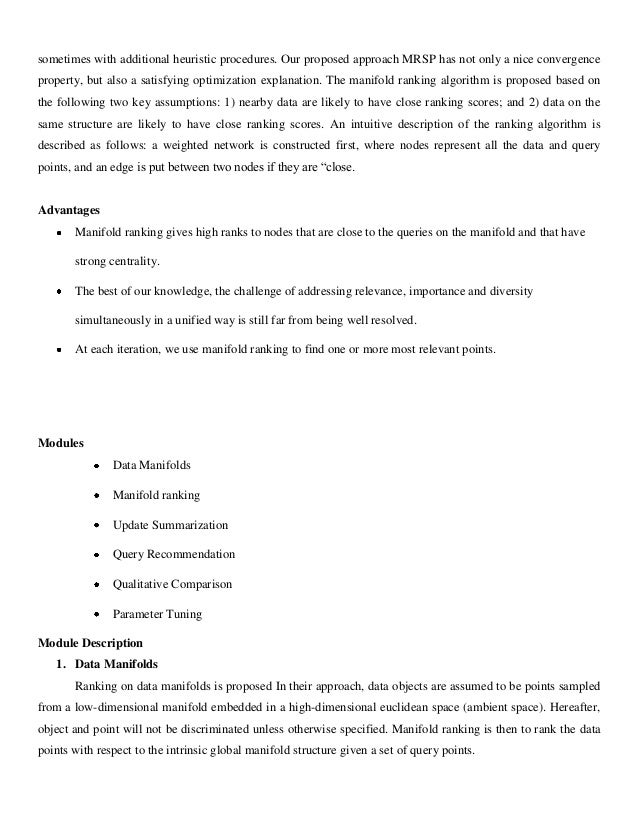 JAVA 2013 IEEE DATAMINING PROJECT Ranking on data manifold with sink points