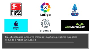 Classificação dos jogadores brasileiros nas 5 maiores ligas européias
segundo o rating WhoScored
 