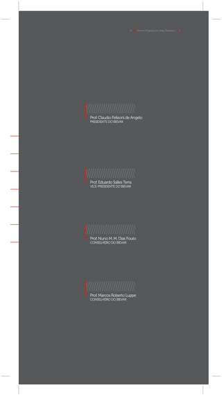 As 100 Maiores Empresas do Varejo Brasileiro [ 11 ]

           As 100 Maiores Empresas do Varejo Brasileiro               [ 11 ]




Prof. Claudio Felisoni de Angelo
PRESIDENTE DO IBEVAR




Prof. Eduardo Salles Terra
VICE-PRESIDENTE DO IBEVAR




Prof. Nuno M. M. Dias Fouto
CONSELHEIRO DO IBEVAR




Prof. Marcos Roberto Luppe
CONSELHEIRO DO IBEVAR
 