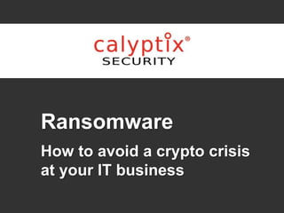Ransomware
How to avoid a crypto crisis
at your IT business
 
