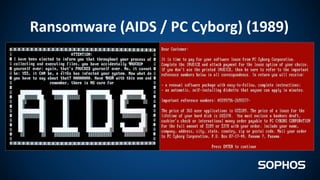 Ransomware (AIDS / PC Cyborg) (1989)
 