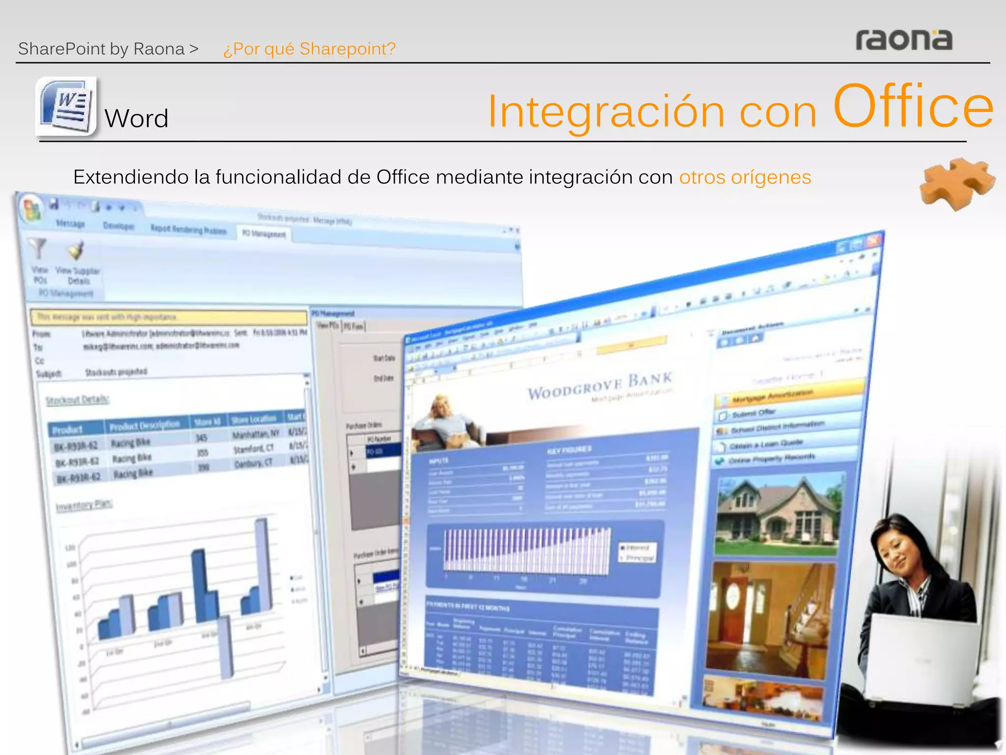SharePoint by Raona >   ¿Por qué Sharepoint?



          Word                                   Integración con Office
      Extendiendo la funcionalidad de Office mediante integración con otros orígenes
 