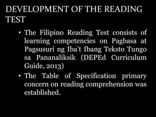 Development and Validation of Filipino Reading Test for Senior High ...