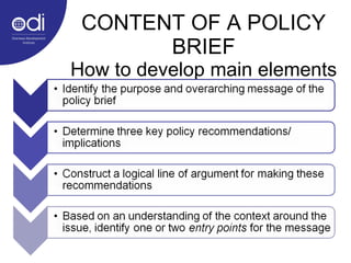 CONTENT OF A POLICY BRIEF How to develop main elements 