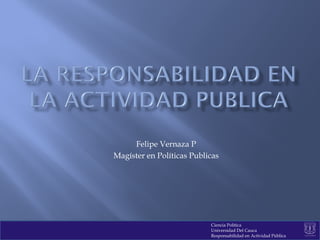 Felipe Vernaza P
Magíster en Políticas Publicas




                           Ciencia Política
                           Universidad Del Cauca
                           Responsabilidad en Actividad Pública
 