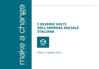 1

I DIVERSI VOLTI
DELL’IMPRESA SOCIALE
ITALIANA

Milano, 2 Ottobre 2013

 
