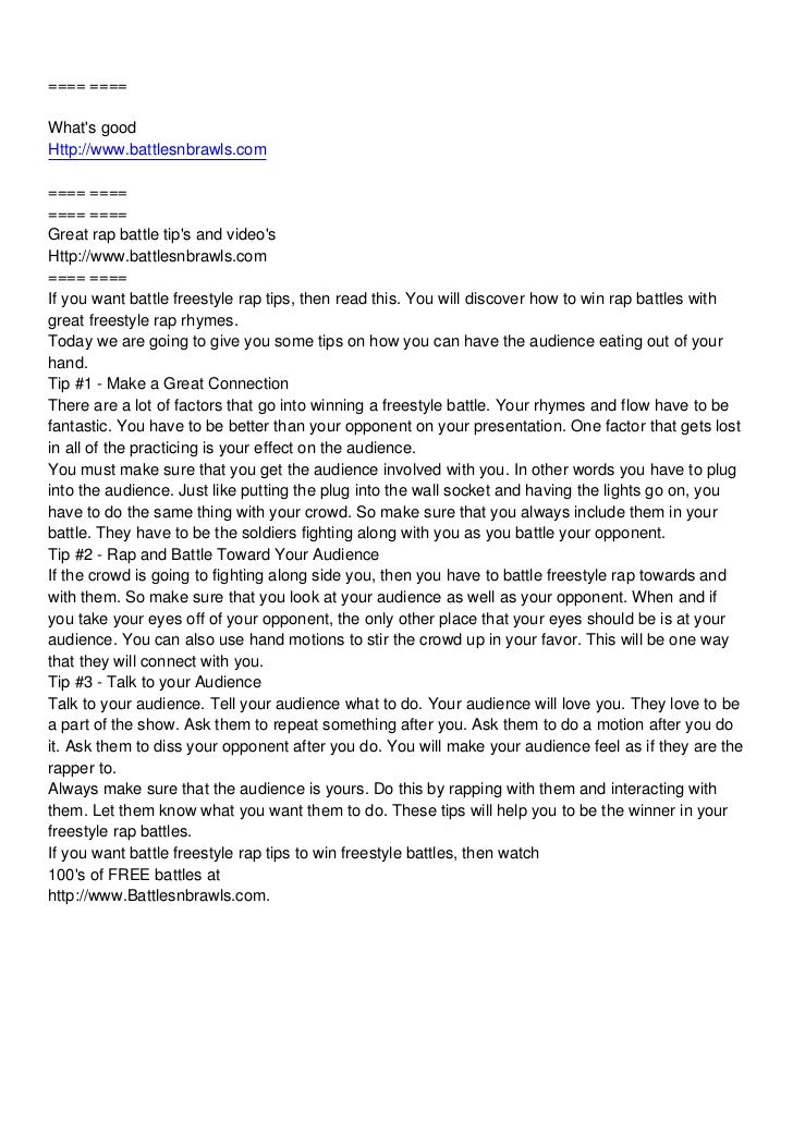 Battle Freestyle Rap Tips - Discover How to Win Rap Battles With Free…