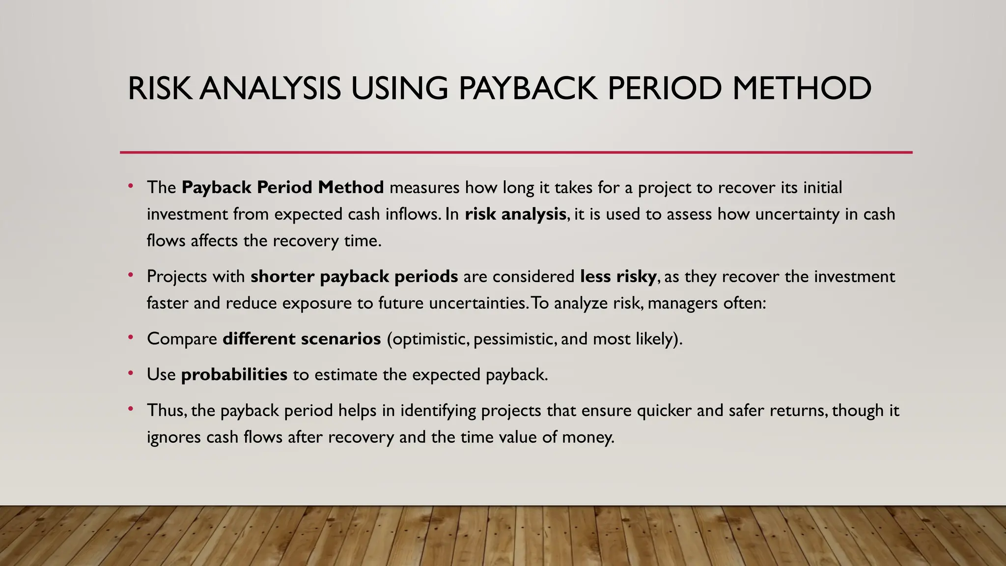 Capital Budgeting - Risk Analysis Using Payback Period Method | PPTX