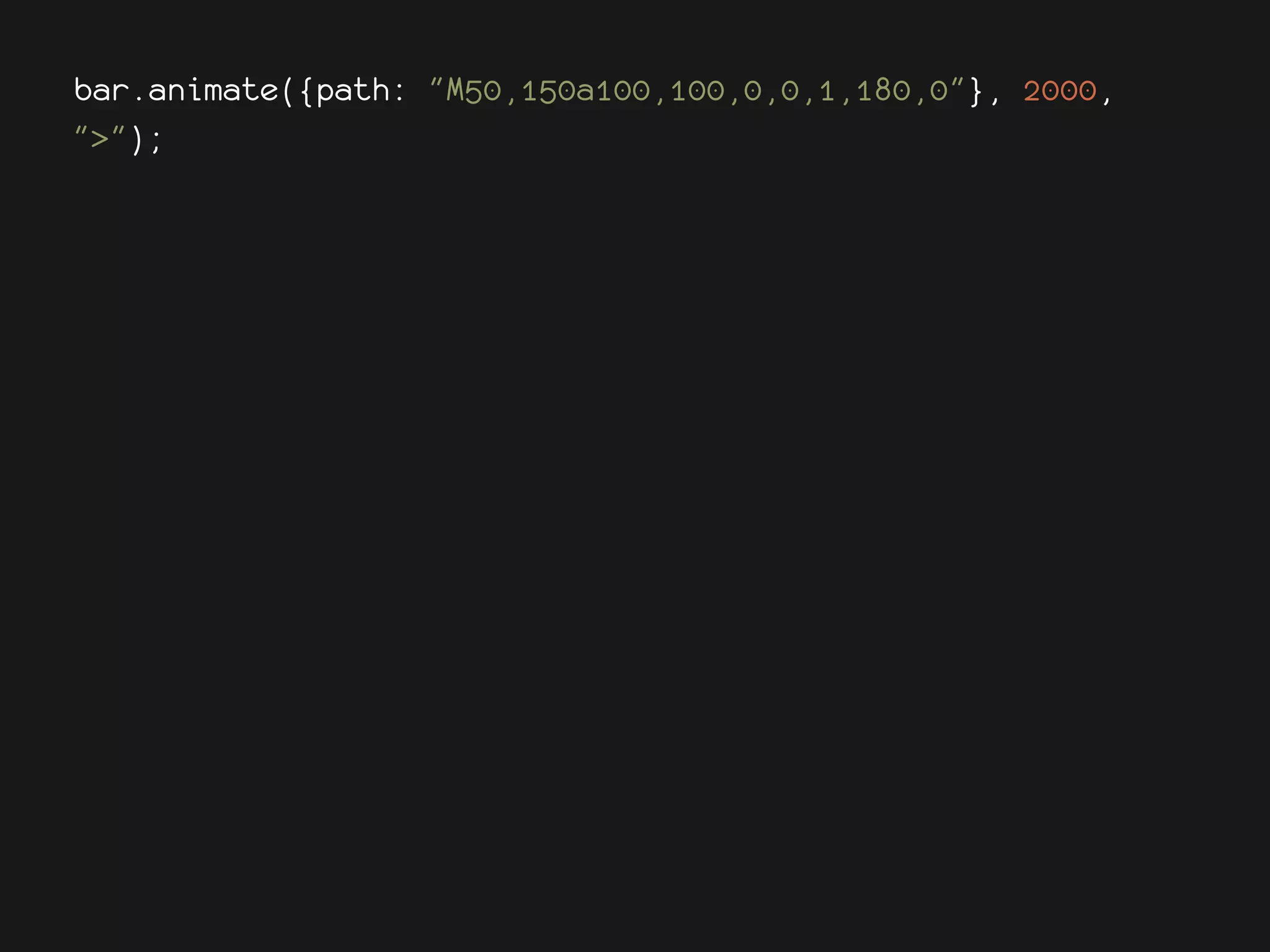 bar.animate({path: "M50,150a100,100,0,0,1,180,0"}, 2000,
">");
 
