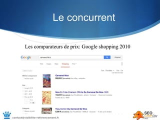 Le concurrent
Les comparateurs de prix: Google shopping 2010
contact@visibilite-referencement.fr
 