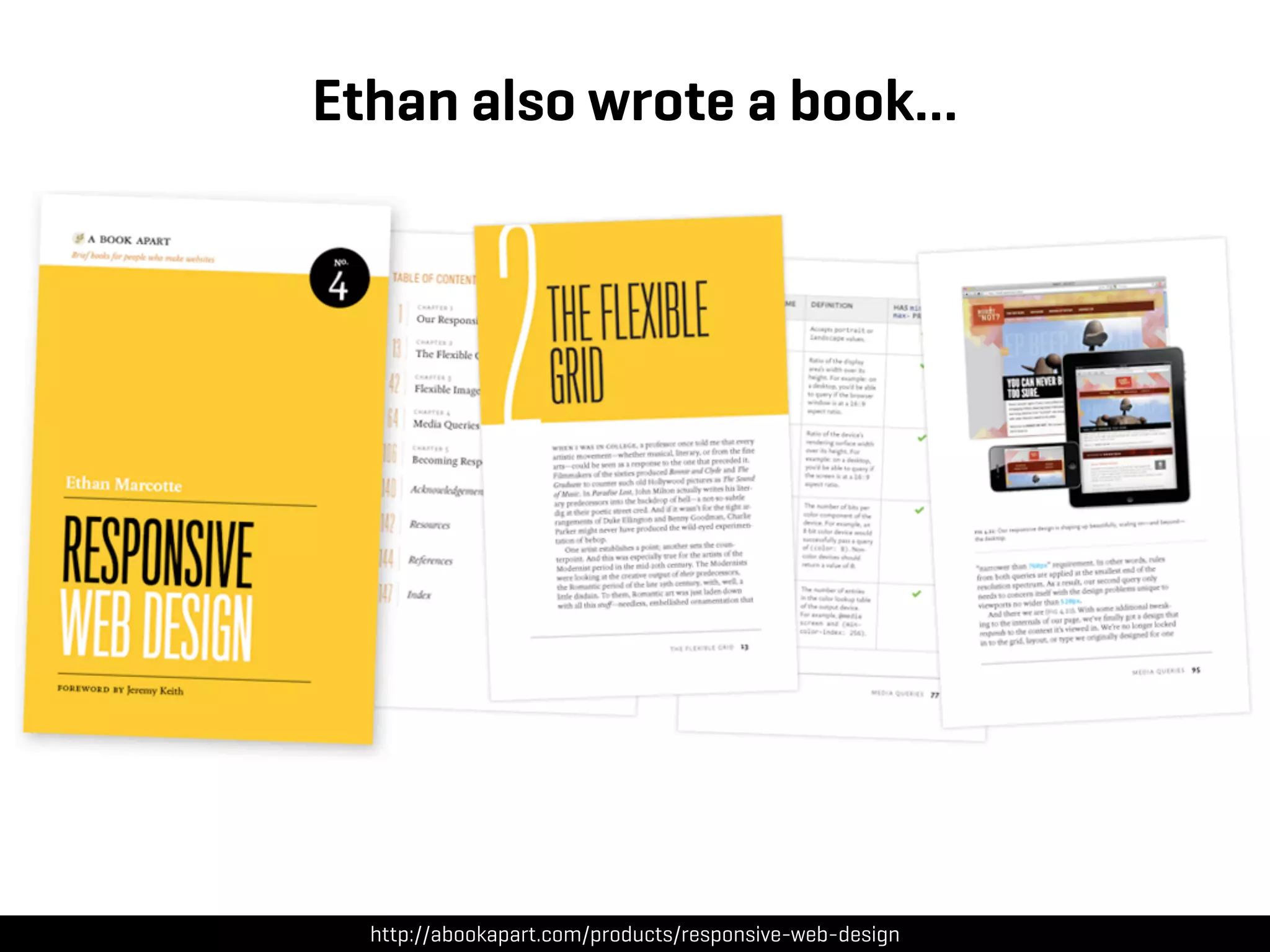 Ethan also wrote a book…




  http://abookapart.com/products/responsive-web-design
 