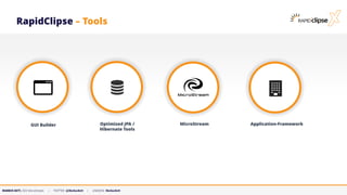 MARKUS KETT, CEO MicroStream | TWITTER: @MarkusKett | LINKEDIN: MarkusKett
RapidClipse – Tools
GUI Builder Optimized JPA /
Hibernate Tools
Application-FrameworkMicroStream
 