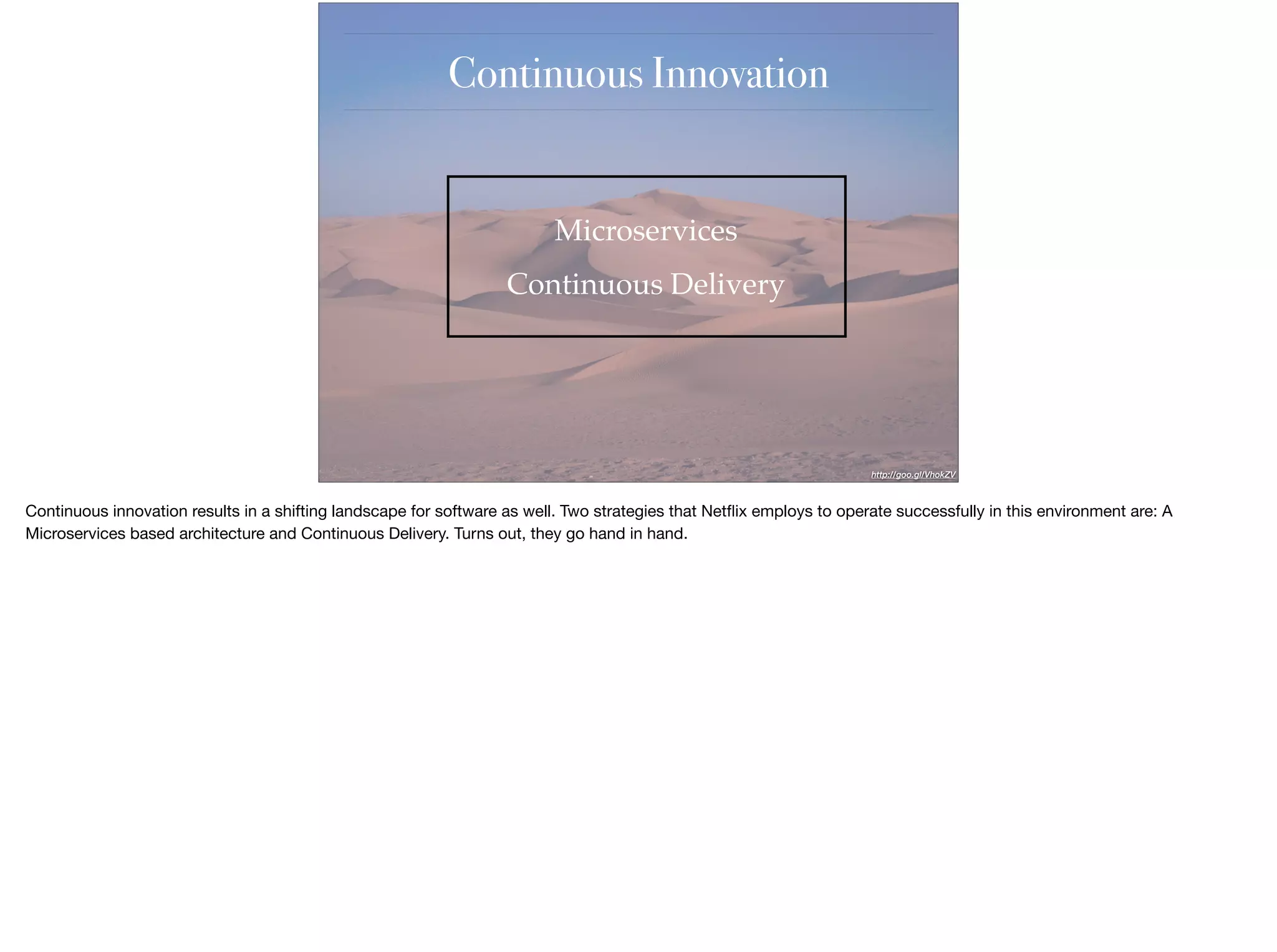 Continuous Innovation
http://goo.gl/VhokZV
Microservices
Continuous Delivery
 