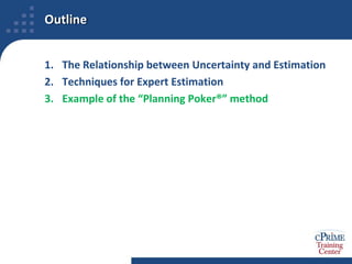 Estimates are Restricted to a Pre-defined SetOnly allowed values are 0, ½, 1, 2, 3, 5, 8, 13, 20, 40, 100, ∞, ? Initial integer values are from the Fibonacci sequence“?” means “I don’t know enough to estimate” “∞”(infinity) means “It’s so big there’s no point in estimating it”Spacing increases with size because absolute uncertainty increases with sizeWe restrict allowed values to discourage unproductive debate (“Is it 13 or 14?” Who cares?)Granularity may be too large if estimates are at 20 or aboveConsider breaking the item into smaller piecesThe specific sequence of values is © 2007 by Mountain Goat Software, LLC