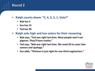 How to Conduct a Planning-Poker® Estimation MeetingFacilitator reads item to be estimated, moderates brief discussion to clarify details, and calls for estimates.Each Estimator places estimate face down, hiding the value.Facilitator calls for vote, and all Estimators turn over cards at the same time.If all cards agree, their value is recorded as the estimate.Otherwise, Facilitator asks high and low Estimators to explain their reasoning, and moderates brief discussion to clarify issues.Repeat 2-5 until estimates converge.