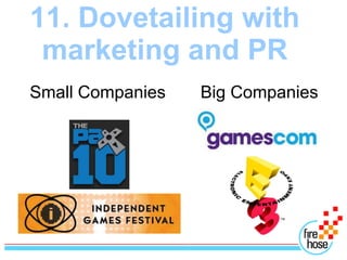 11. Dovetailing with
 marketing and PR
Small Companies   Big Companies
 