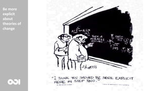 Be more
explicit
about
theories of
change
 