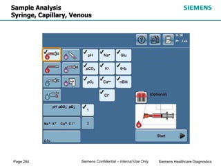 Page 284 Siemens Healthcare Diagnostics
Siemens Confidential – Internal Use Only
Sample Analysis
Syringe, Capillary, Venous
 