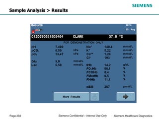 Page 292 Siemens Healthcare Diagnostics
Siemens Confidential – Internal Use Only
Sample Analysis > Results
 