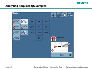 Page 297 Siemens Healthcare Diagnostics
Siemens Confidential – Internal Use Only
Analyzing Required QC Samples
 