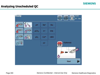 Page 300 Siemens Healthcare Diagnostics
Siemens Confidential – Internal Use Only
Analyzing Unscheduled QC
 