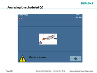 Page 301 Siemens Healthcare Diagnostics
Siemens Confidential – Internal Use Only
Analyzing Unscheduled QC
 