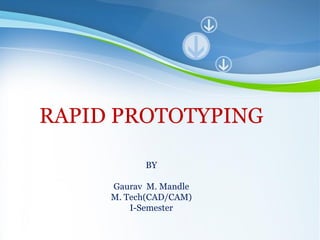 Powerpoint Templates
Page 1
Powerpoint Templates
RAPID PROTOTYPING
BY
Gaurav M. Mandle
M. Tech(CAD/CAM)
I-Semester
 