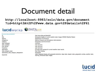 Document detail
http://localhost:8983/solr/data.gov/document
?id=http%3A%2F%2Fwww.data.gov%2Fdetails%2F61
 