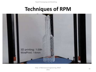 16
Dept. of Mechanical Engineering, RNSIT
2015
Rapid Prototyping and Modelling
Techniques of RPM
 