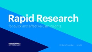 UX Camp Amsterdam | June 1st
Rapid Research
for quick and effective user insights
 