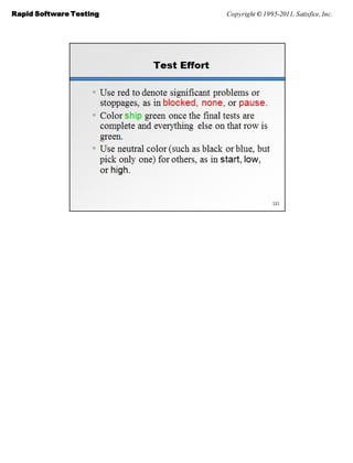 Rapid Software Testing   Copyright © 1995-2011, Satisfice, Inc.
 