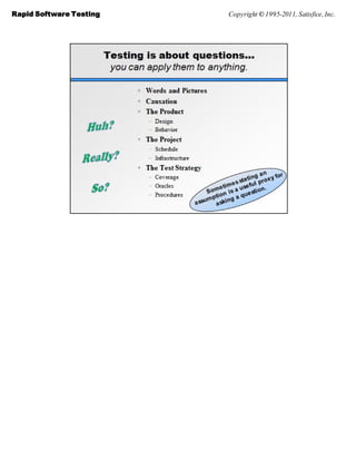 Rapid Software Testing   Copyright © 1995-2011, Satisfice, Inc.
 