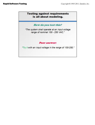 Rapid Software Testing   Copyright © 1995-2011, Satisfice, Inc.
 