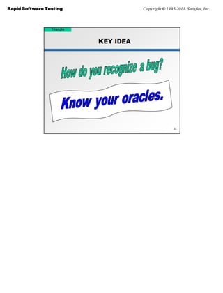 Rapid Software Testing   Copyright © 1995-2011, Satisfice, Inc.
 