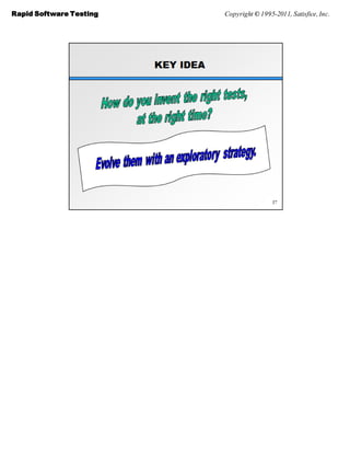 Rapid Software Testing   Copyright © 1995-2011, Satisfice, Inc.
 