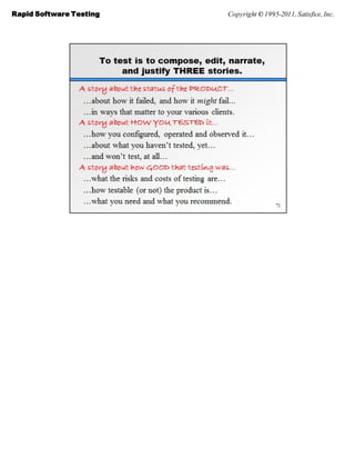 Rapid Software Testing   Copyright © 1995-2011, Satisfice, Inc.
 