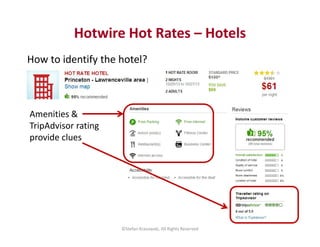 Hotwire Hot Rates – Hotels 
How to identify the hotel? 
Amenities & 
TripAdvisor rating 
provide clues 
©Stefan Krasowski,...