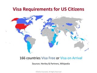 Visa Requirements for US Citizens
166 countries Visa Free or Visa on Arrival
Sources: Henley & Partners, Wikipedia
©Stefan...