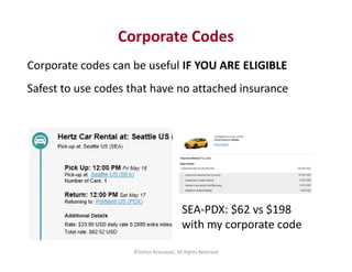 Corporate codes can be useful IF YOU ARE ELIGIBLE
Safest to use codes that have no attached insurance
Corporate Codes
©Ste...