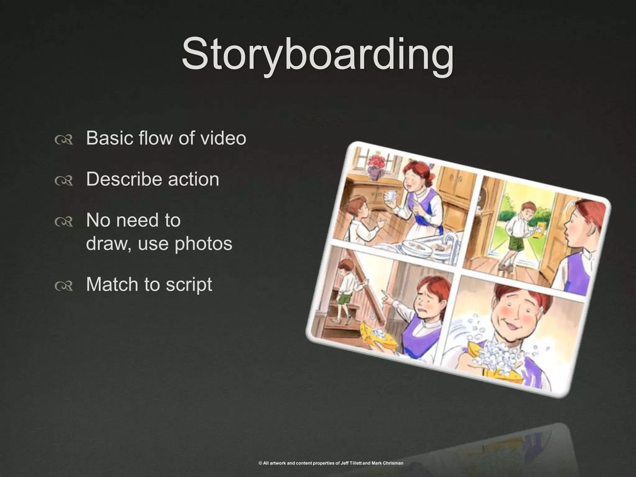 StoryboardingBasic flow of videoDescribe action No need to draw, use photosMatch to script
