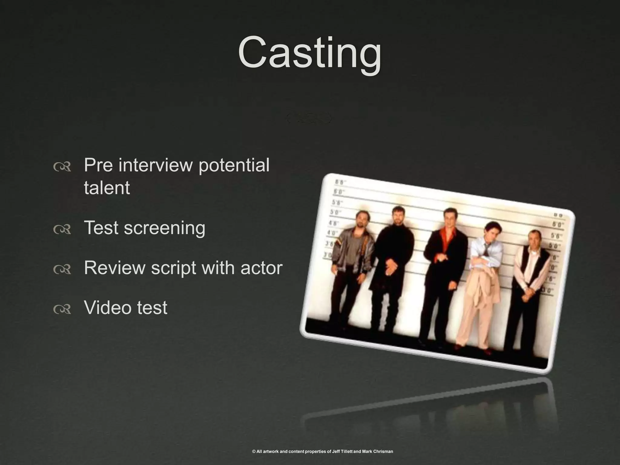 CastingPre interview potential talent Test screening Review script with actorVideo test