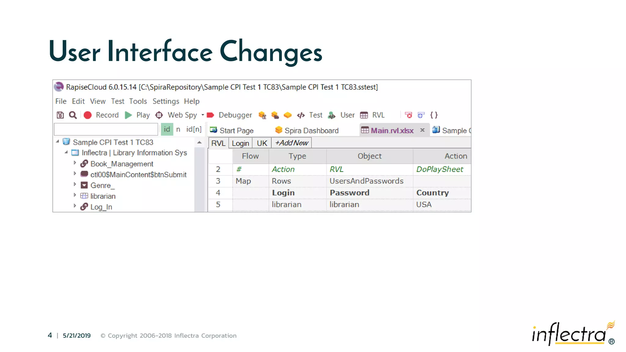 ®
4 | 5/21/2019 © Copyright 2006-2018 Inflectra Corporation
®
User Interface Changes